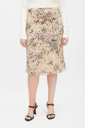 Beige & Grey Silk Floral Skirt