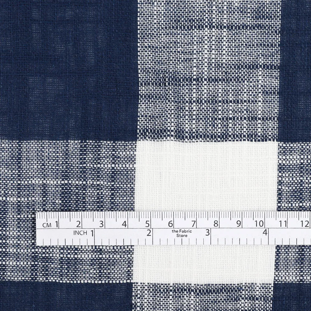 Big Gingham Slubby Cotton - Bright Navy (remnant)