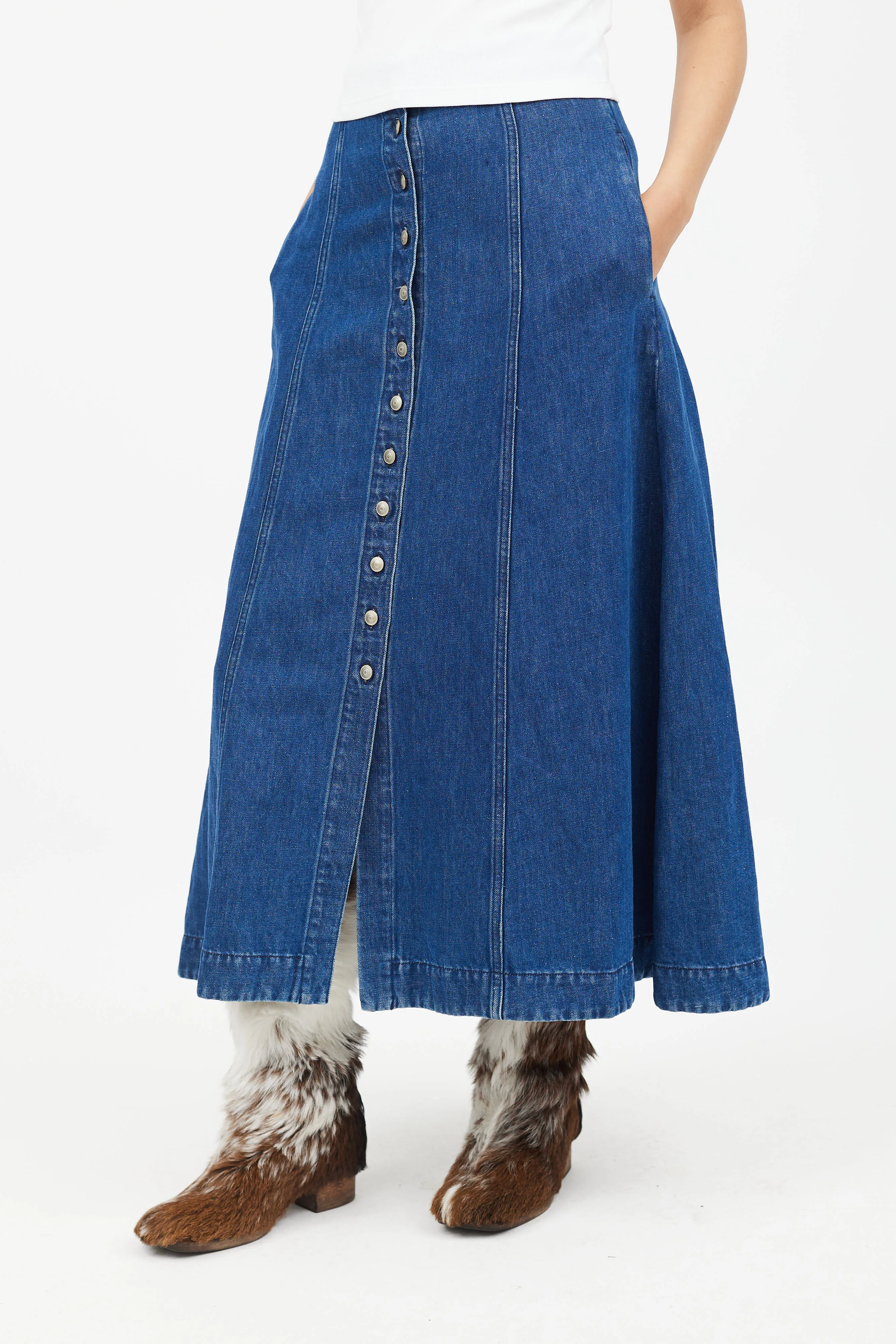 Blue Denim Button Skirt