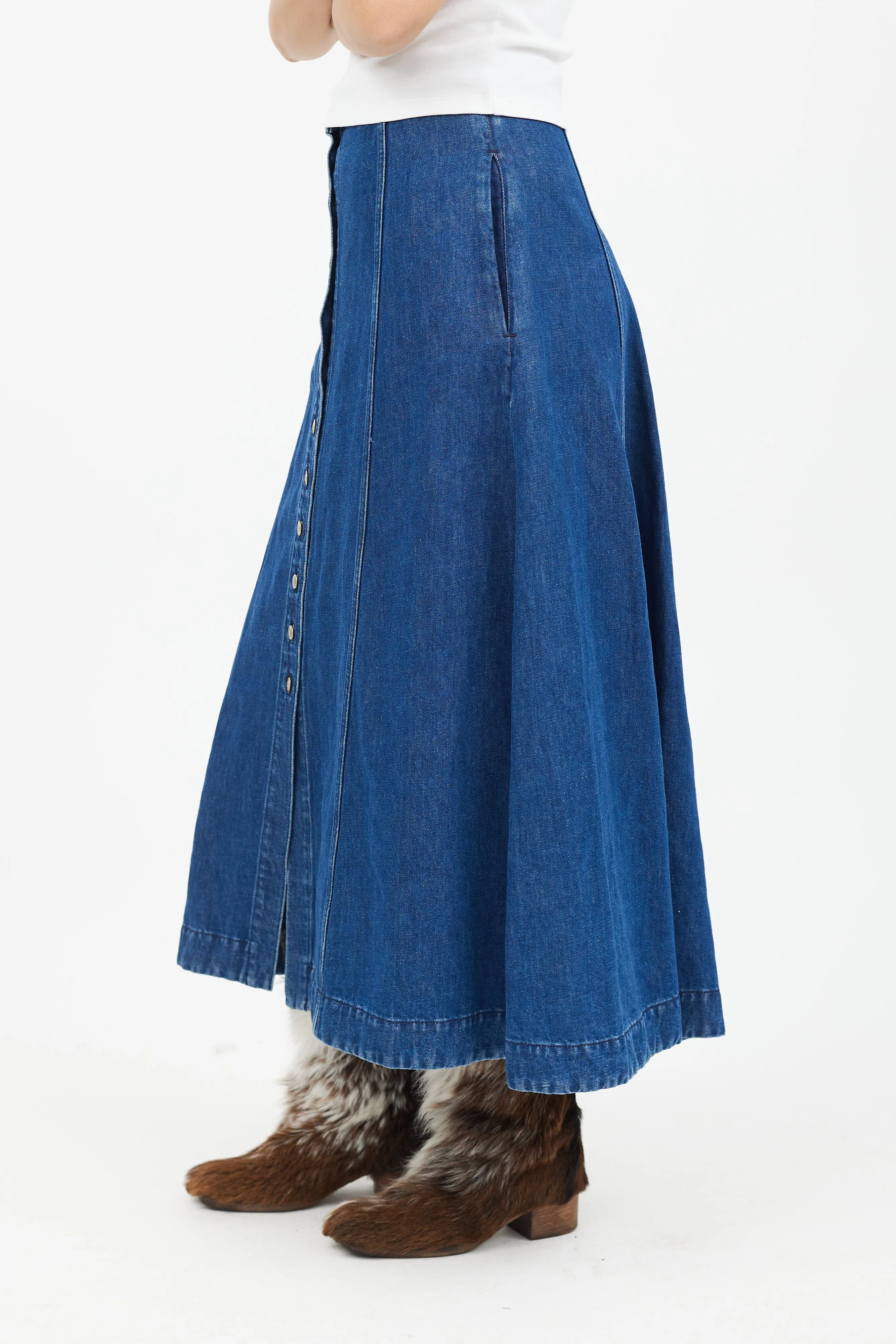 Blue Denim Button Skirt