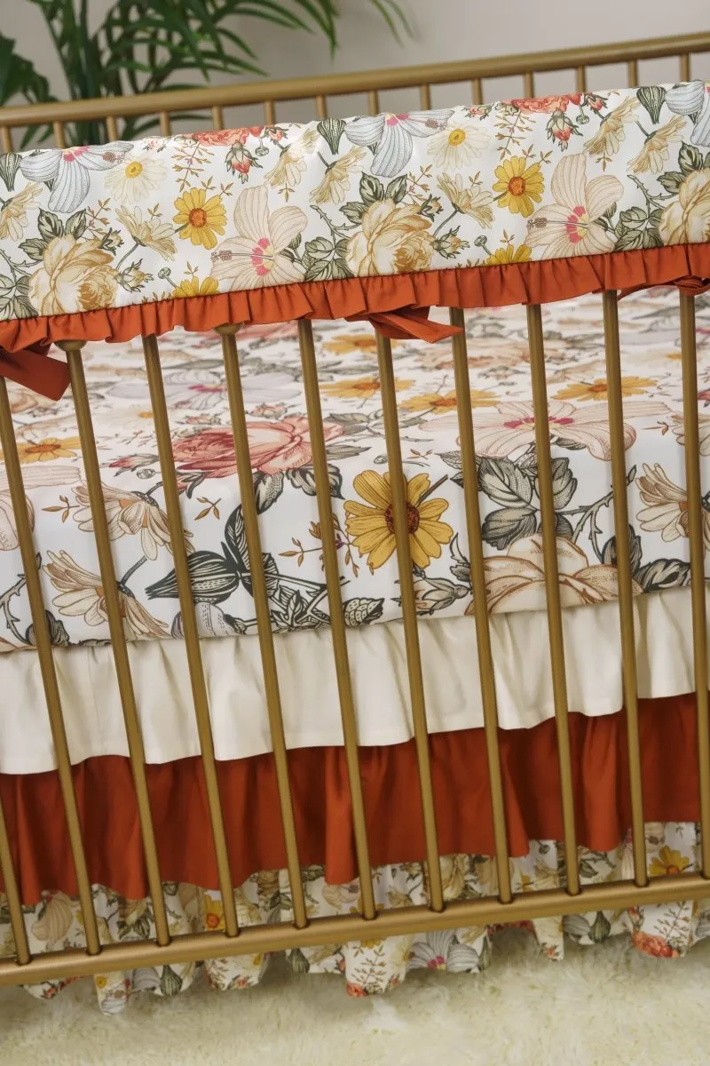 Earthy Vintage Floral Ruffled Crib Skirt