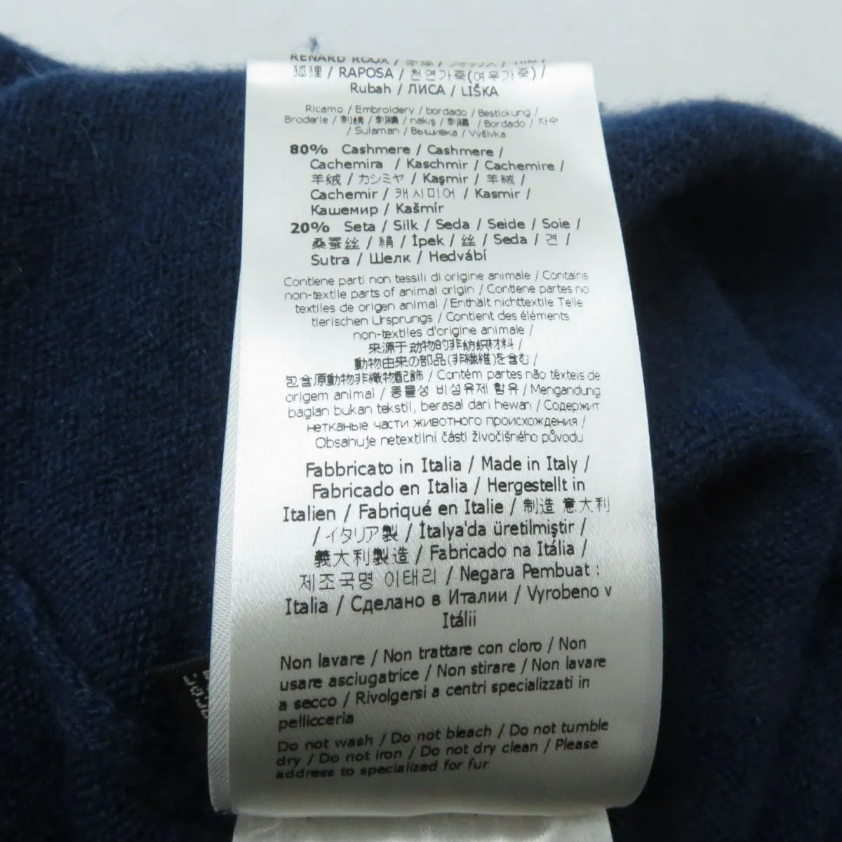 Fendi Cashmere Knit Top with Fox Fur, Logo, Navy