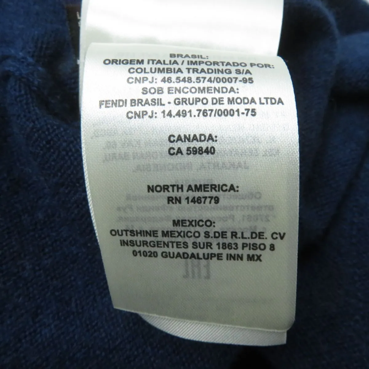 Fendi Cashmere Knit Top with Fox Fur, Logo, Navy