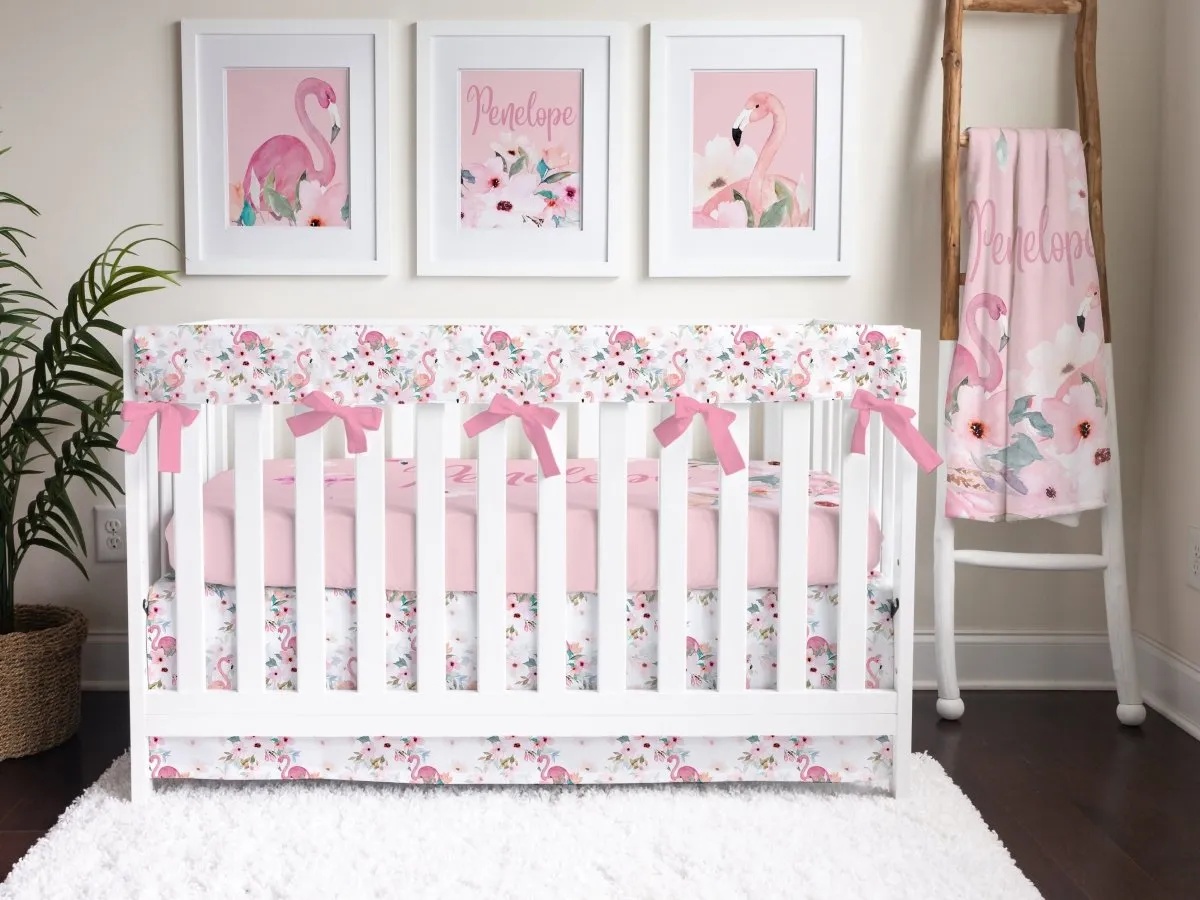 Flamingo Floral Crib Skirt