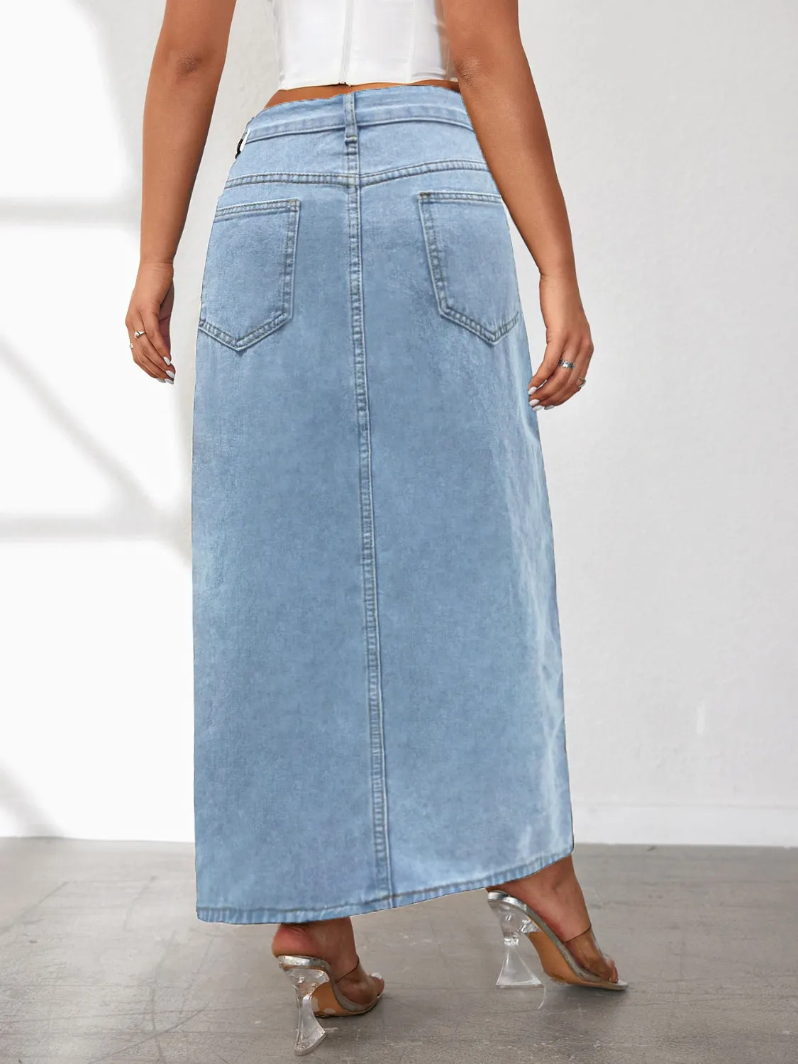 High Rise Slit Denim Skirt