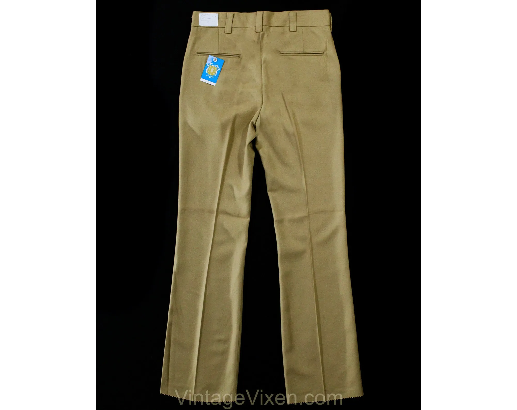 Men's Medium 60s Pants - Mod Late 1960s Khaki Brown Tailored Pant - Boot Cut Flare Leg Trouser - Savoy Deadstock - Waist 32.5 - Inseam 34.75