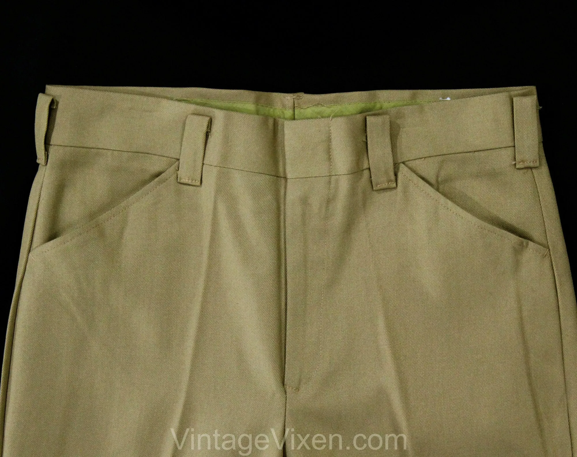 Men's Medium 60s Pants - Mod Late 1960s Khaki Brown Tailored Pant - Boot Cut Flare Leg Trouser - Savoy Deadstock - Waist 33 - Inseam 35.25