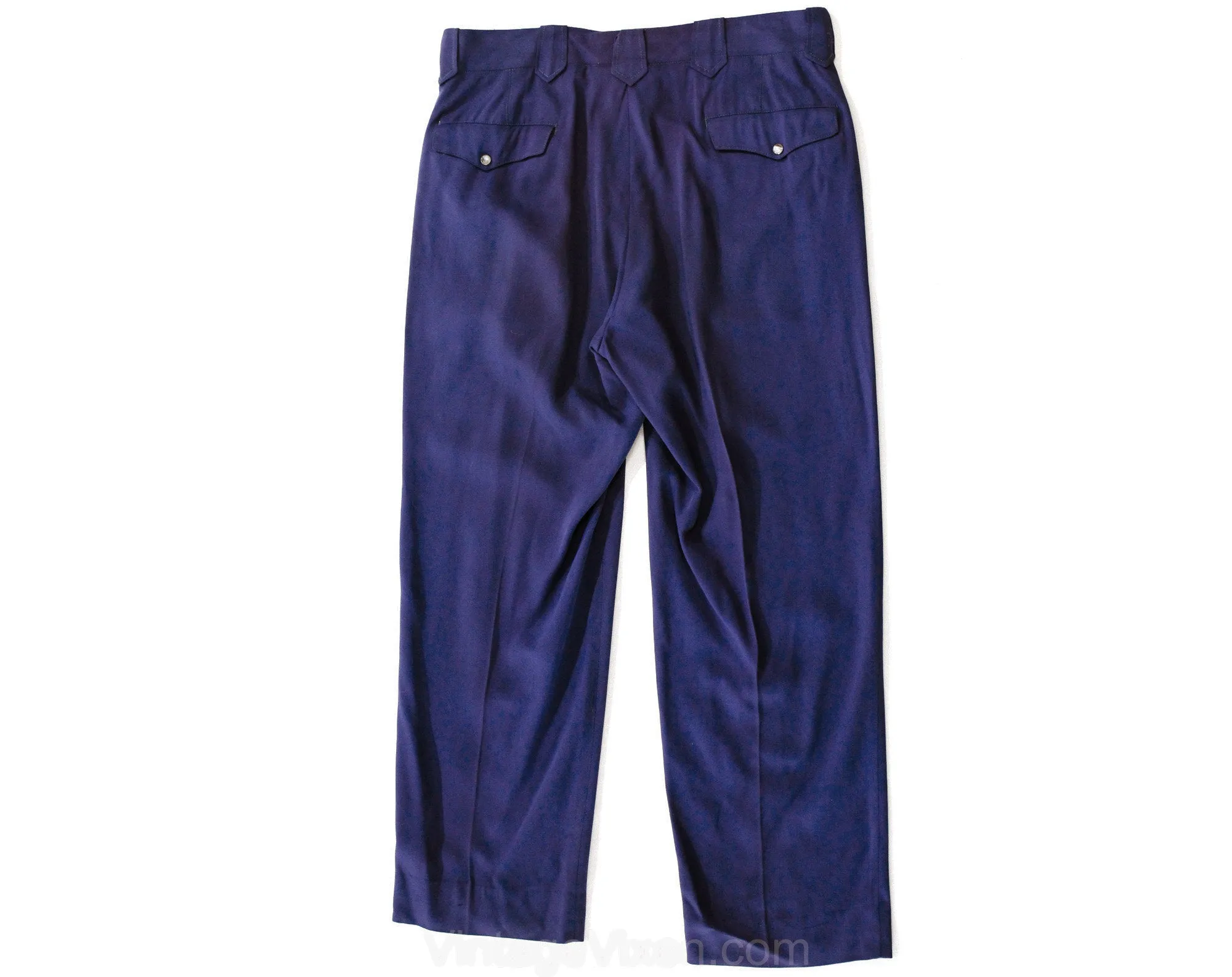 Men's Medium Rockabilly Pants - 1940s Indigo Blue Purple Gabardine Western Trouser - 40s Country Band Musician Stage Wear - Waist 33 x 28.75