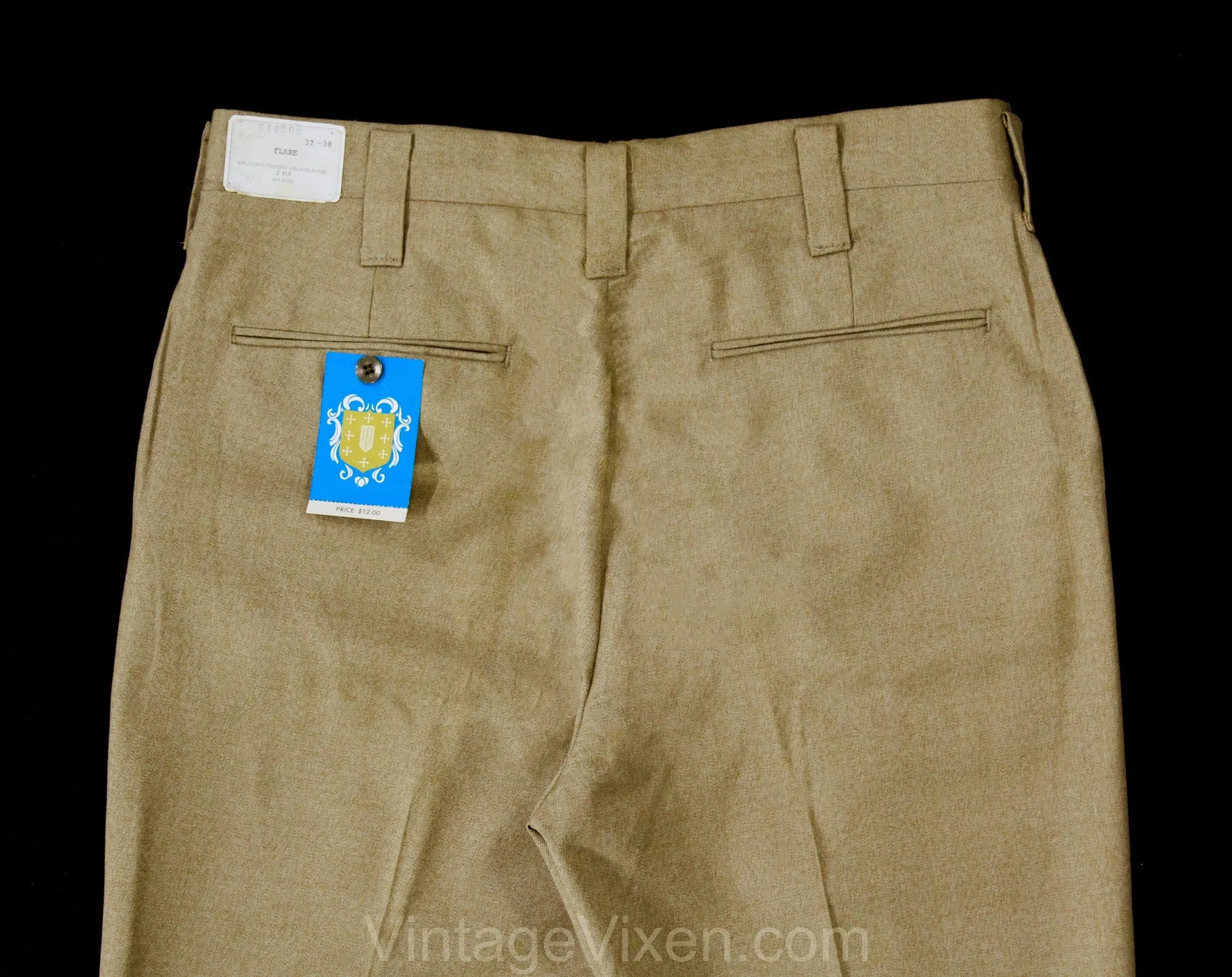 Men's Small 60s Pants - Mod Late 1960s Khaki Brown Tailored Pant - Boot Cut Flare Trouser - Handsome Deadstock - Waist 31.5 - Inseam 36