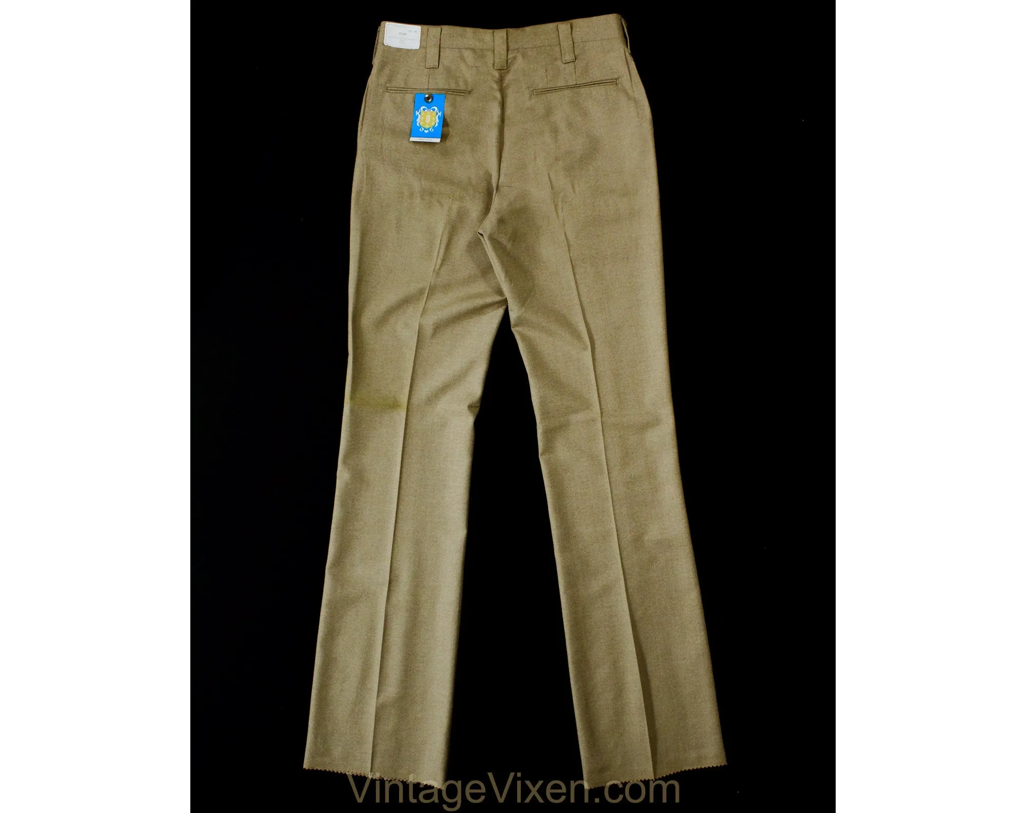 Men's Small 60s Pants - Mod Late 1960s Khaki Brown Tailored Pant - Boot Cut Flare Trouser - Handsome Deadstock - Waist 31.5 - Inseam 36
