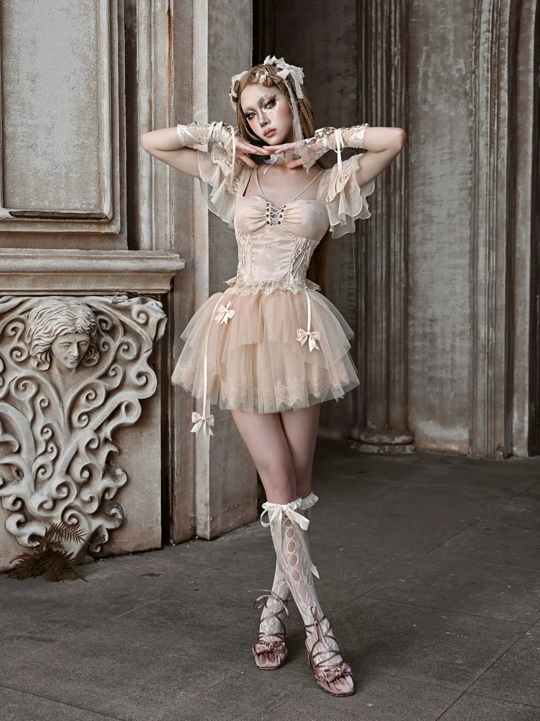 Ribbon Pannier Skirt Ballet Tutu Mesh