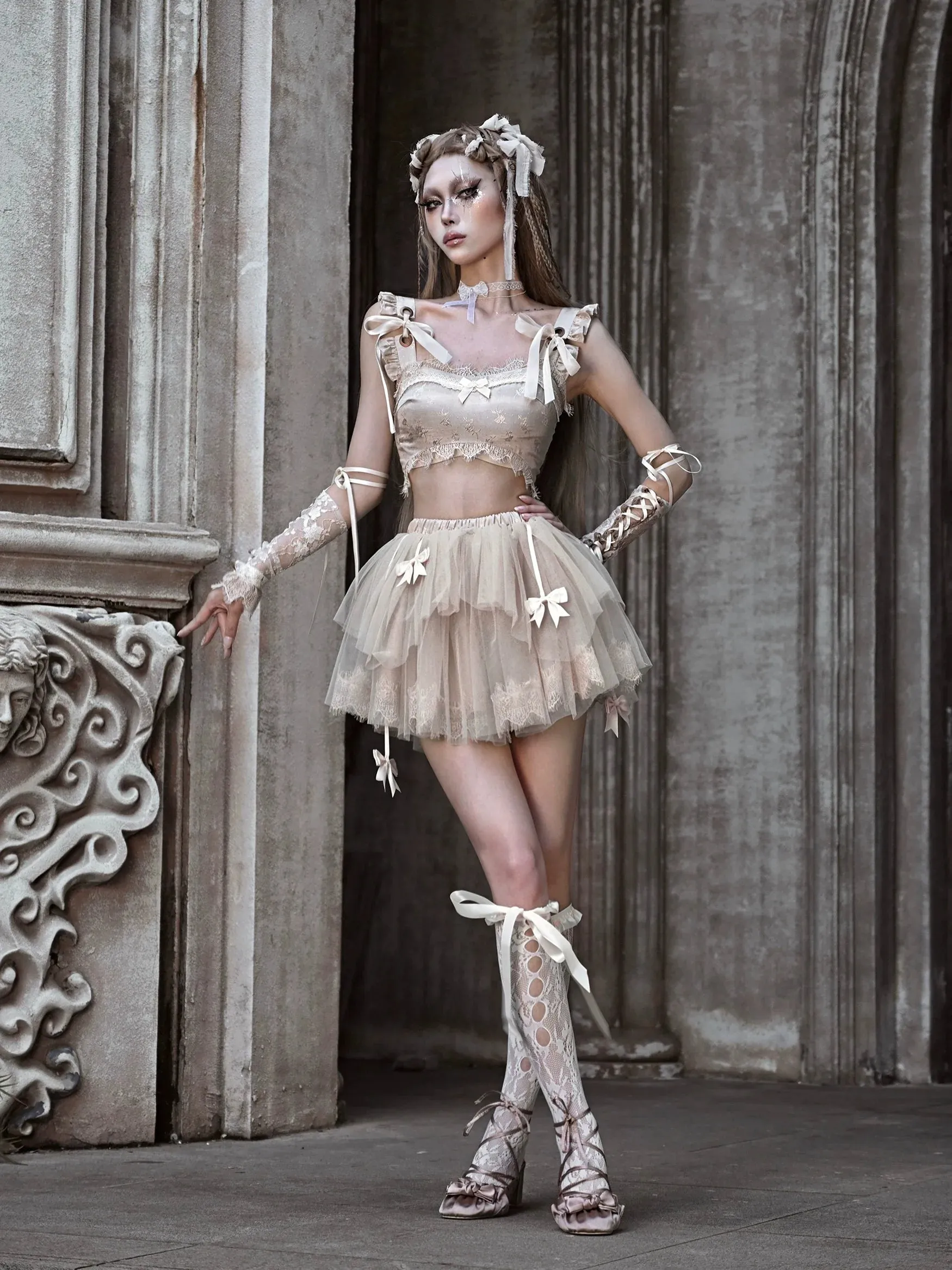 Ribbon Pannier Skirt Ballet Tutu Mesh