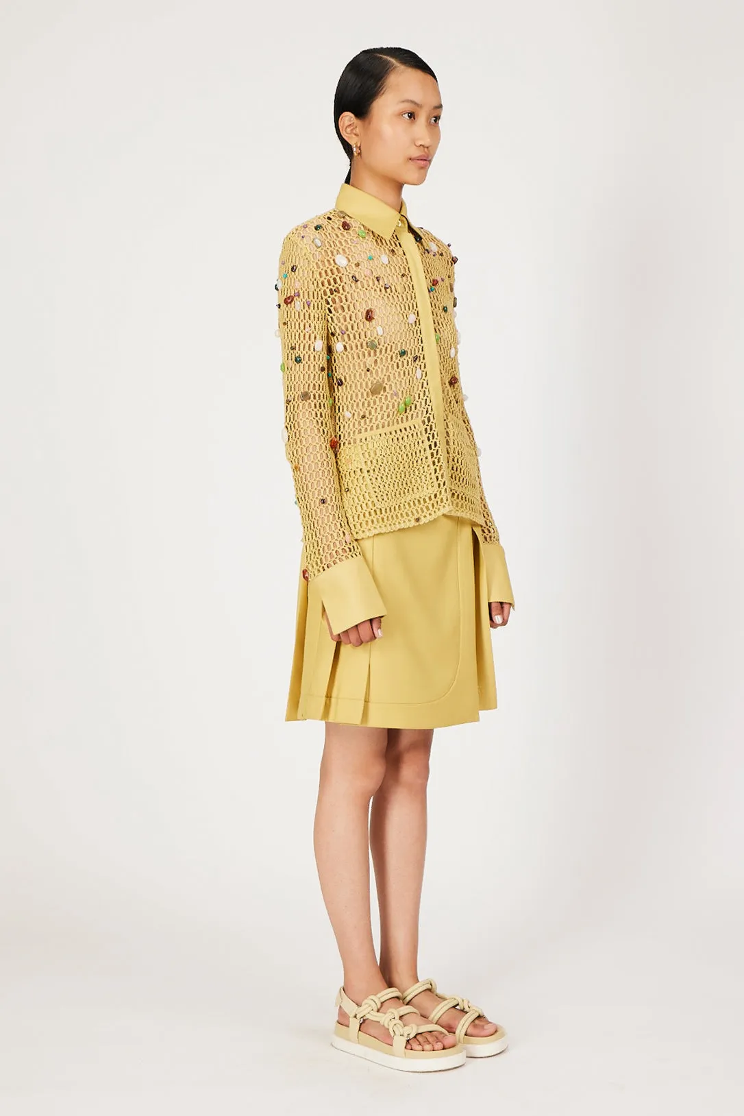sand dune yellow hand pleated mini skirt