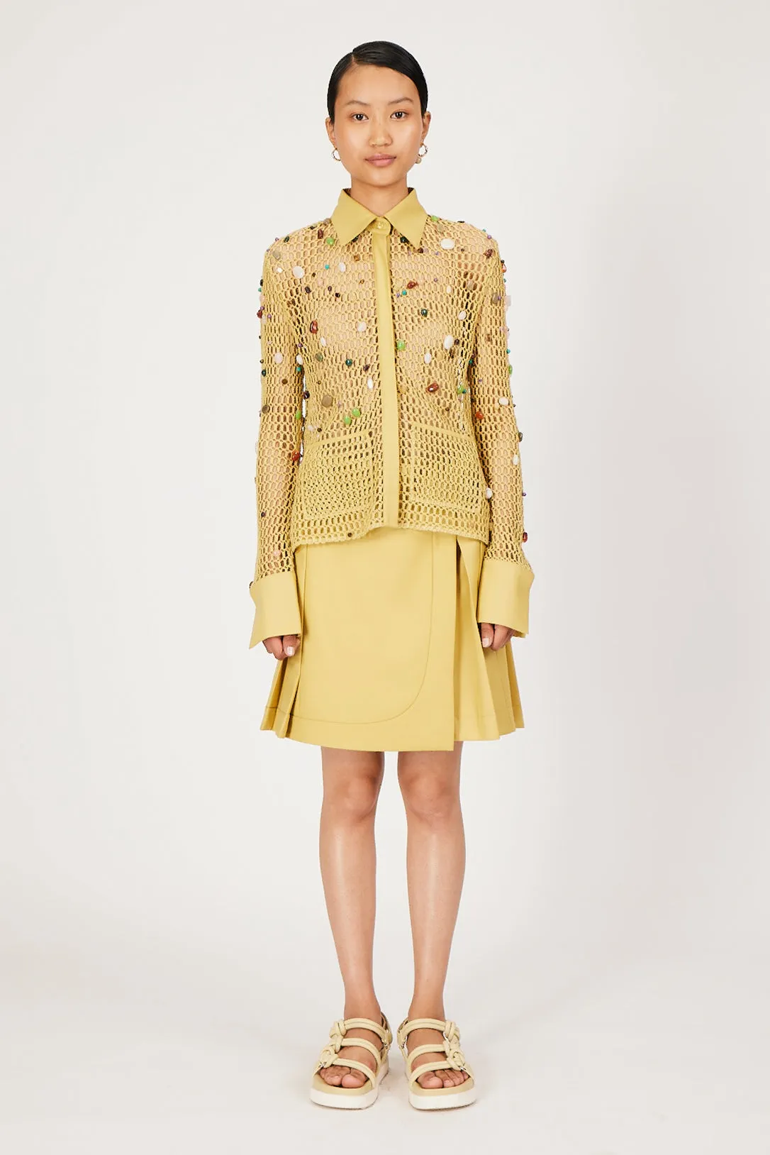 sand dune yellow hand pleated mini skirt