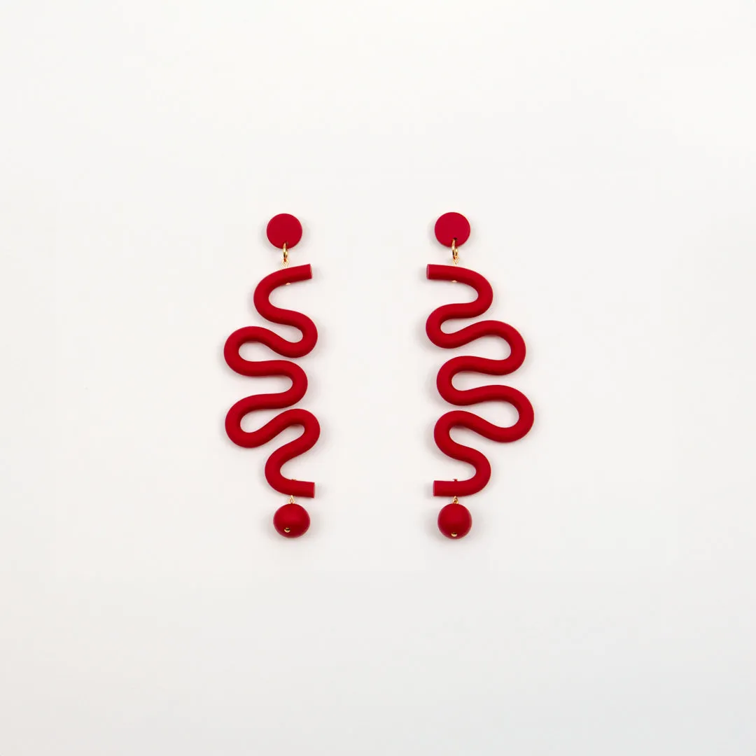 Squiggle earrings, red