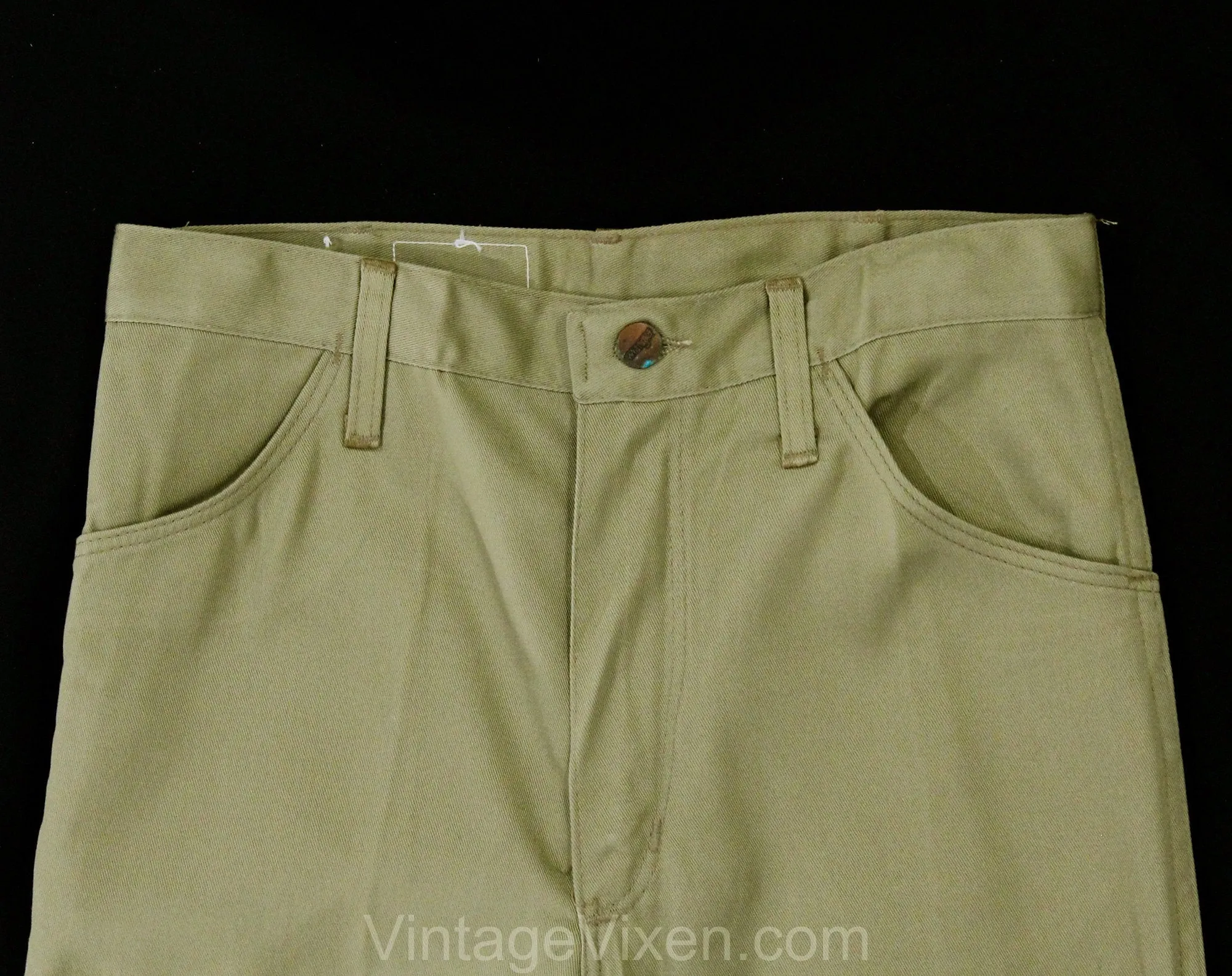 XS Mens 1970s Pant - Khaki Tan Men's Pant Can Be Unisex Ladies Size 2 - Cotton Wide Leg Trouser 70s 80s Wrangler Deadstock - Teen Size 18